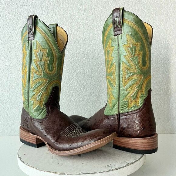 Rod Patrick Mens Cowboy Boots 11AAAA Brown Smooth Ostrich Leather Sole Round Toe - Picture 1 of 12